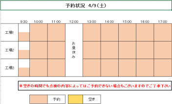 4/9（土）.10（日）ご予約状況